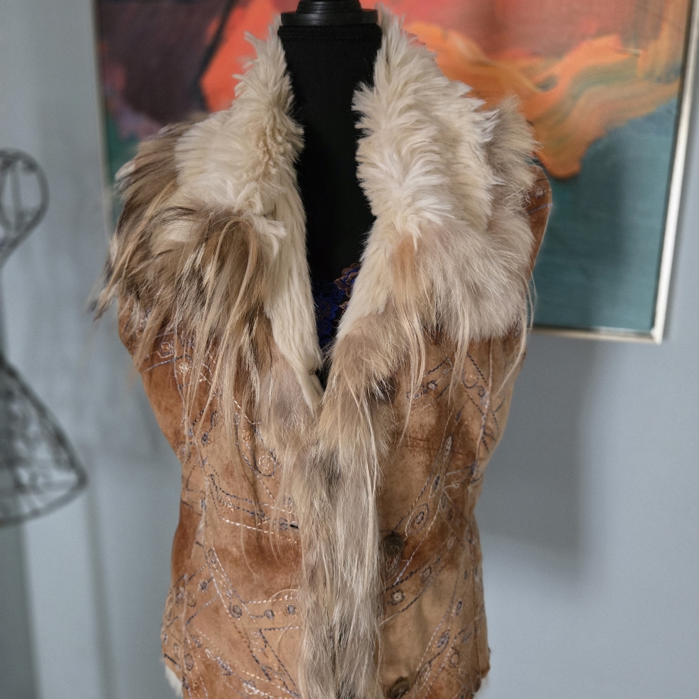 Chic Tan and Cream Faux Fur Collar Vest